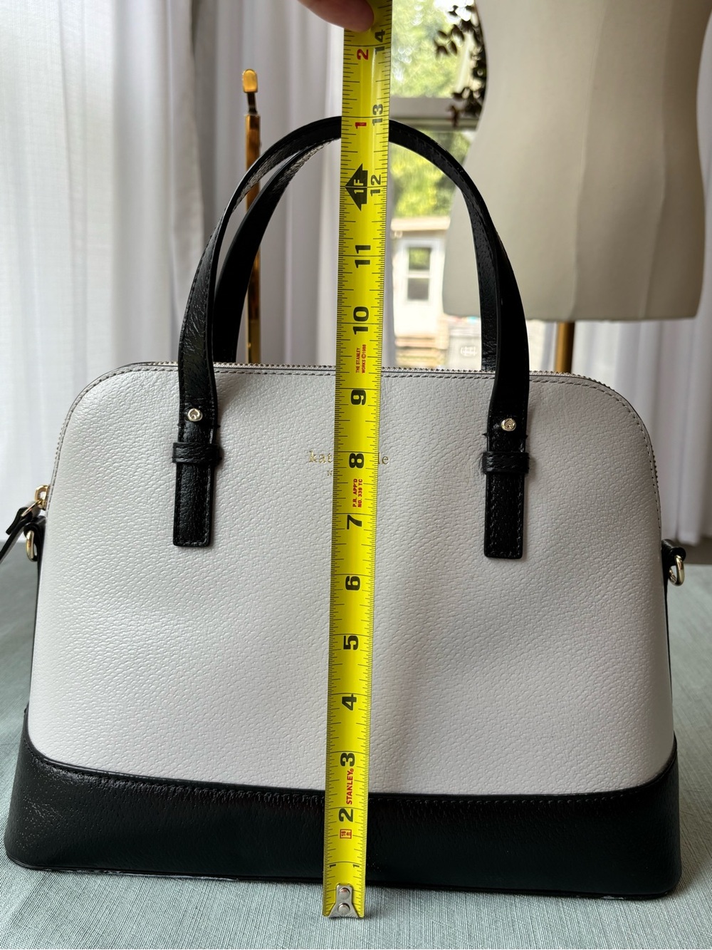 kate spade Black and Dove Gray Leather Dome Satchel with Removable Strap - Picture 13 of 15